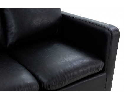 LeisureMod Nervo Modern Mid-Century Upholstered Leather Loveseat with Gold Base - Black