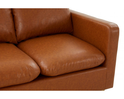 LeisureMod Nervo Modern Mid-Century Upholstered Leather Loveseat with Gold Base - Cognac/Tan