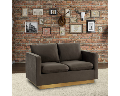 LeisureMod Nervo Modern Mid-Century Upholstered Velvet Loveseat with Gold Base - Dark Gray