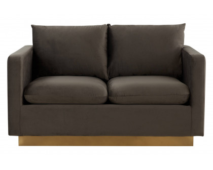 LeisureMod Nervo Modern Mid-Century Upholstered Velvet Loveseat with Gold Base - Dark Gray