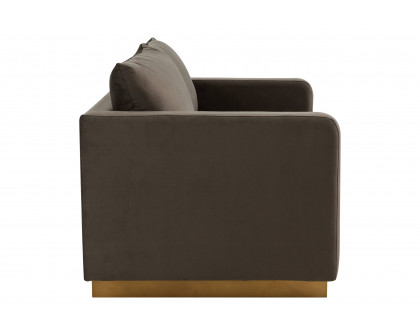 LeisureMod Nervo Modern Mid-Century Upholstered Velvet Loveseat with Gold Base - Dark Gray