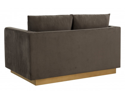 LeisureMod Nervo Modern Mid-Century Upholstered Velvet Loveseat with Gold Base - Dark Gray