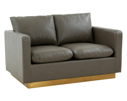 LeisureMod Nervo Modern Mid-Century Upholstered Leather Loveseat with Gold Base