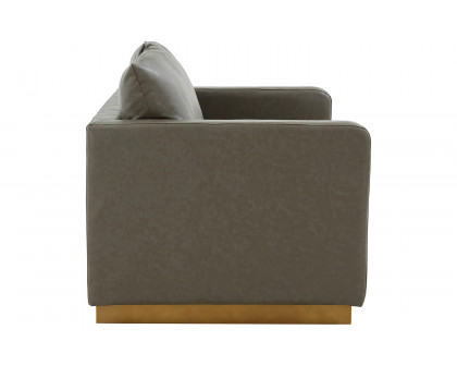 LeisureMod Nervo Modern Mid-Century Upholstered Leather Loveseat with Gold Base - Gray