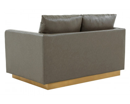 LeisureMod Nervo Modern Mid-Century Upholstered Leather Loveseat with Gold Base - Gray