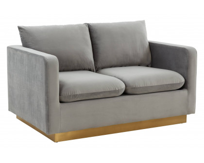 LeisureMod Nervo Modern Mid-Century Upholstered Velvet Loveseat with Gold Base