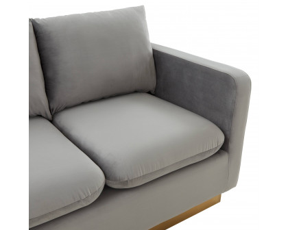 LeisureMod Nervo Modern Mid-Century Upholstered Velvet Loveseat with Gold Base - Light Gray