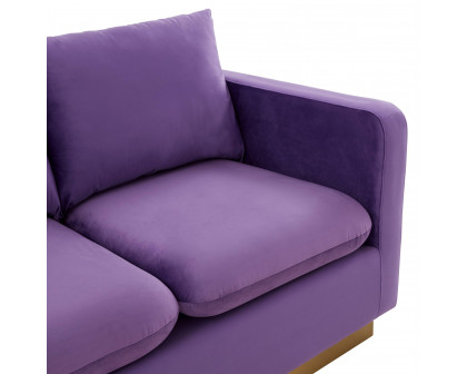 LeisureMod Nervo Modern Mid-Century Upholstered Velvet Loveseat with Gold Base - Purple