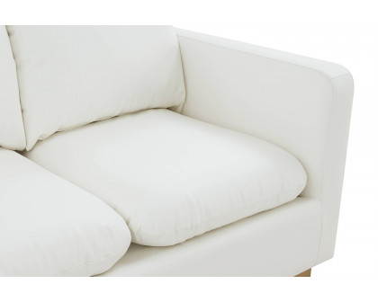 LeisureMod Nervo Modern Mid-Century Upholstered Leather Loveseat with Gold Base - White