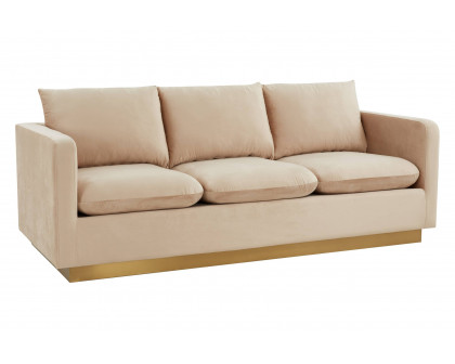 LeisureMod Nervo Modern Mid-Century Upholstered Velvet Sofa with Gold Base