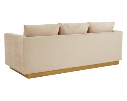 LeisureMod Nervo Modern Mid-Century Upholstered Velvet Sofa with Gold Base - Beige