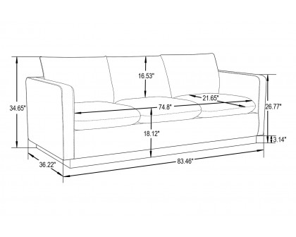 LeisureMod Nervo Modern Mid-Century Upholstered Velvet Sofa with Gold Base - Beige