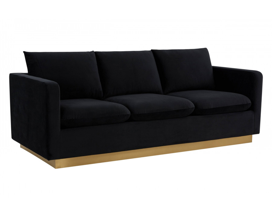 LeisureMod Nervo Modern Mid-Century Upholstered Velvet Sofa with Gold Base