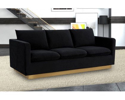 LeisureMod Nervo Modern Mid-Century Upholstered Velvet Sofa with Gold Base