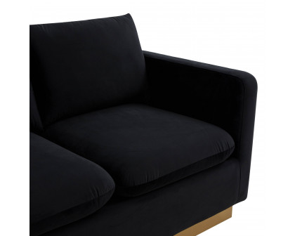 LeisureMod Nervo Modern Mid-Century Upholstered Velvet Sofa with Gold Base - Midnight Black