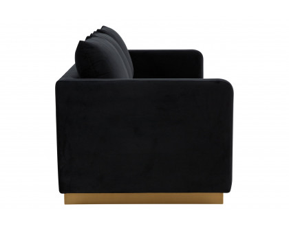 LeisureMod Nervo Modern Mid-Century Upholstered Velvet Sofa with Gold Base - Midnight Black