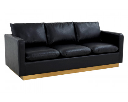 LeisureMod Nervo Modern Mid-Century Upholstered Leather Sofa with Gold Base