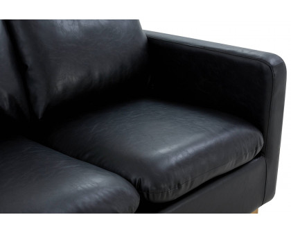 LeisureMod™ Nervo Modern Mid-Century Upholstered Leather Sofa with Gold Base - Black