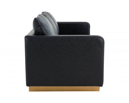 LeisureMod™ Nervo Modern Mid-Century Upholstered Leather Sofa with Gold Base - Black