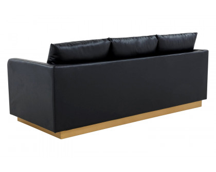 LeisureMod™ Nervo Modern Mid-Century Upholstered Leather Sofa with Gold Base - Black