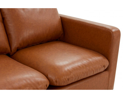 LeisureMod Nervo Modern Mid-Century Upholstered Leather Sofa with Gold Base - Cognac/Tan