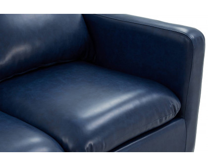 LeisureMod Nervo Modern Mid-Century Upholstered Leather Sofa with Gold Base - Navy Blue