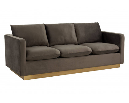 LeisureMod Nervo Modern Mid-Century Upholstered Velvet Sofa with Gold Base