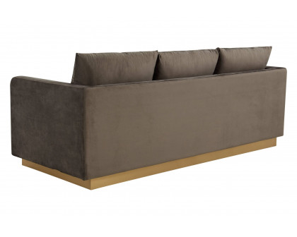 LeisureMod Nervo Modern Mid-Century Upholstered Velvet Sofa with Gold Base - Dark Gray