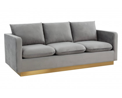 LeisureMod Nervo Modern Mid-Century Upholstered Velvet Sofa with Gold Base