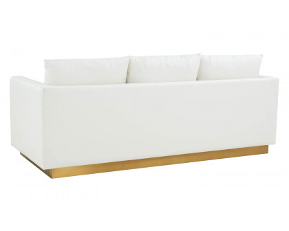 LeisureMod™ Nervo Modern Mid-Century Upholstered Leather Sofa with Gold Base - White