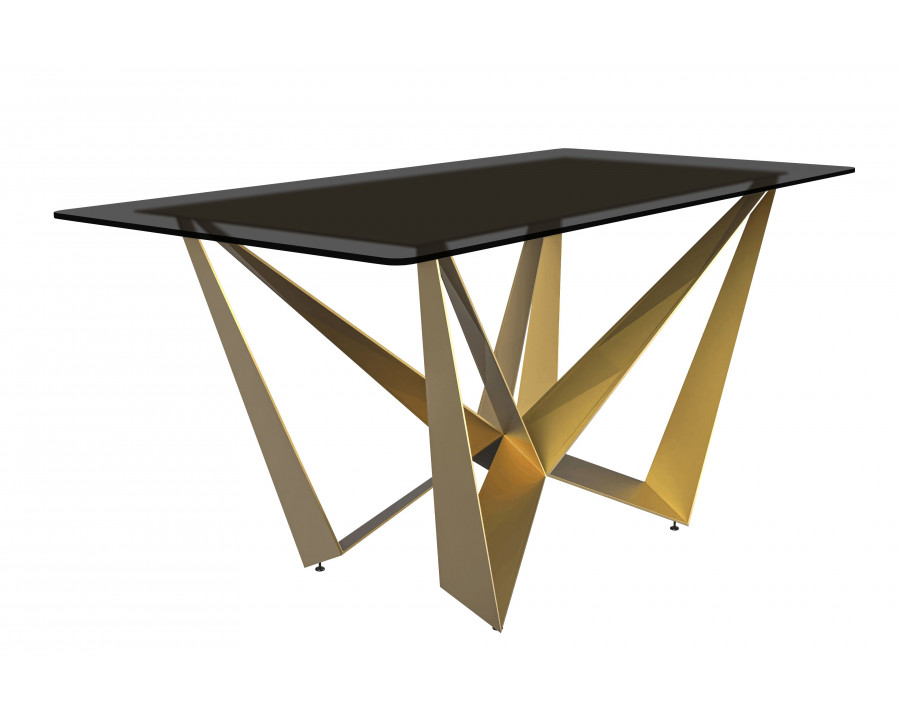 LeisureMod Nuvor Modern Dining Table with Rectangular Top and Gold Steel Base - Black