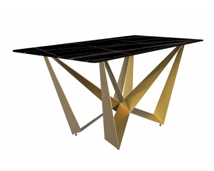 LeisureMod Nuvor Modern Dining Table with Rectangular Top and Gold Steel Base