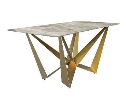 LeisureMod Nuvor Modern Dining Table with Rectangular Top and Gold Steel Base