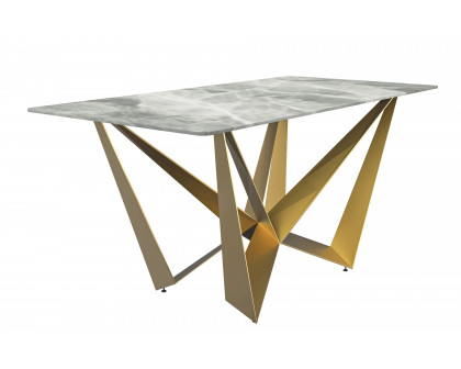 LeisureMod Nuvor Modern Dining Table with Rectangular Top and Gold Steel Base