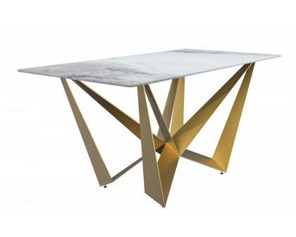 LeisureMod Nuvor Modern Dining Table with Rectangular Top and Gold Steel Base