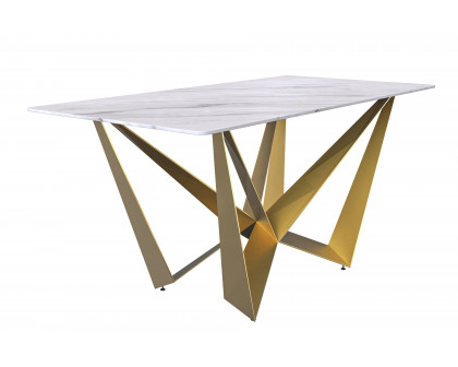 LeisureMod Nuvor Modern Dining Table with Rectangular Top and Gold Steel Base