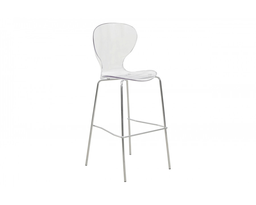 LeisureMod Oyster Mid-Century Modern Acrylic Barstool with Steel Frame in Chrome Finish - Clear