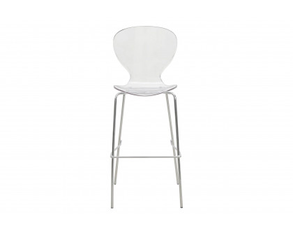 LeisureMod Oyster Mid-Century Modern Acrylic Barstool with Steel Frame in Chrome Finish - Clear