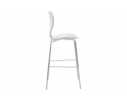 LeisureMod Oyster Mid-Century Modern Acrylic Barstool with Steel Frame in Chrome Finish - Clear