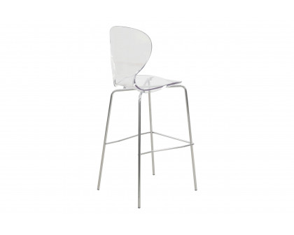 LeisureMod Oyster Mid-Century Modern Acrylic Barstool with Steel Frame in Chrome Finish - Clear