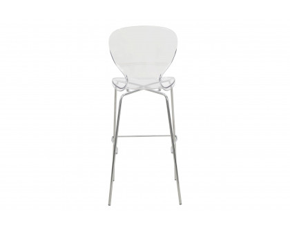 LeisureMod Oyster Mid-Century Modern Acrylic Barstool with Steel Frame in Chrome Finish - Clear