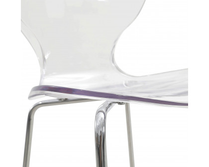 LeisureMod Oyster Mid-Century Modern Acrylic Barstool with Steel Frame in Chrome Finish - Clear