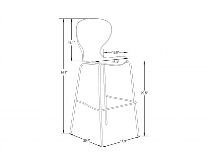 LeisureMod Oyster Mid-Century Modern Acrylic Barstool with Steel Frame in Chrome Finish - Clear