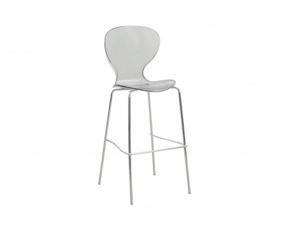 LeisureMod Oyster Mid-Century Modern Acrylic Barstool with Steel Frame in Chrome Finish