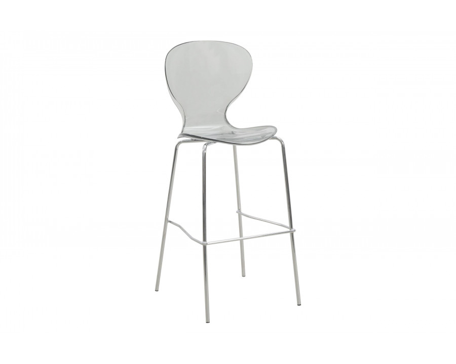 LeisureMod Oyster Mid-Century Modern Acrylic Barstool with Steel Frame in Chrome Finish - Smoke