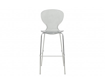 LeisureMod Oyster Mid-Century Modern Acrylic Barstool with Steel Frame in Chrome Finish - Smoke