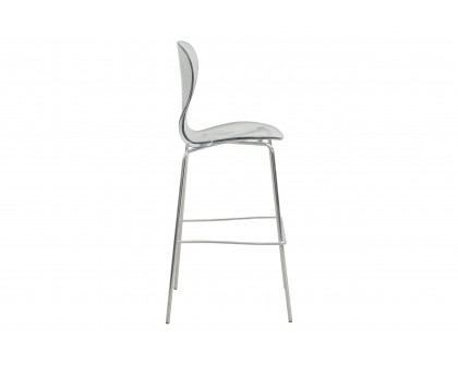 LeisureMod Oyster Mid-Century Modern Acrylic Barstool with Steel Frame in Chrome Finish - Smoke