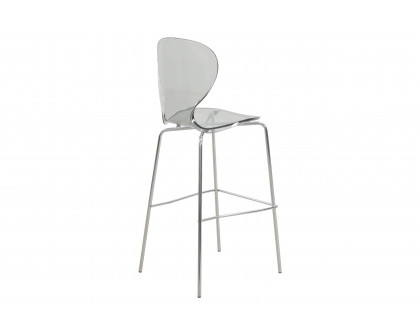 LeisureMod Oyster Mid-Century Modern Acrylic Barstool with Steel Frame in Chrome Finish - Smoke