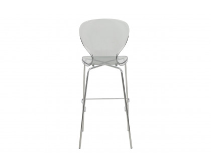 LeisureMod Oyster Mid-Century Modern Acrylic Barstool with Steel Frame in Chrome Finish - Smoke