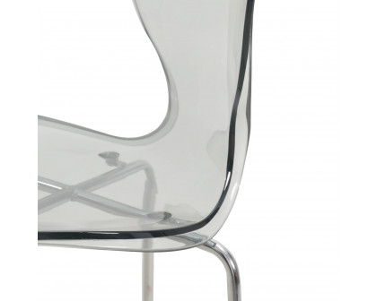 LeisureMod Oyster Mid-Century Modern Acrylic Barstool with Steel Frame in Chrome Finish - Smoke